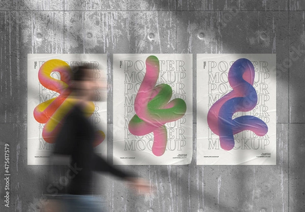 Fototapeta 3D Three Glued Posters Mockup