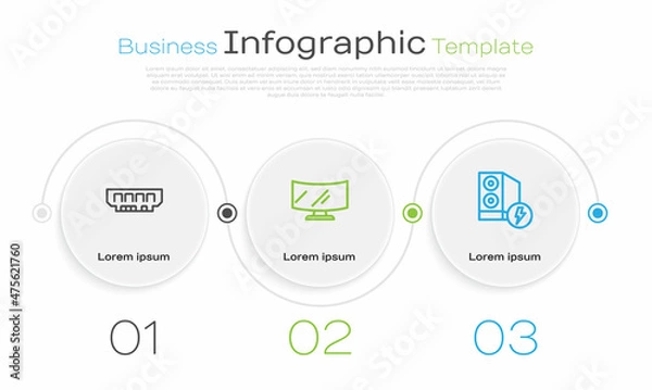 Fototapeta Set line RAM, random access memory, Computer monitor screen and Case of computer. Business infographic template. Vector