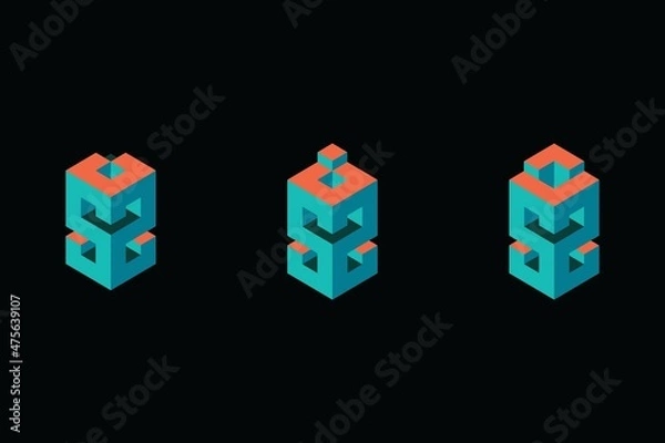 Fototapeta Modern logo set of 3-Dimensional letter S. Three beautiful illustration of 3D logo designs for personal and company branding. EPS10.