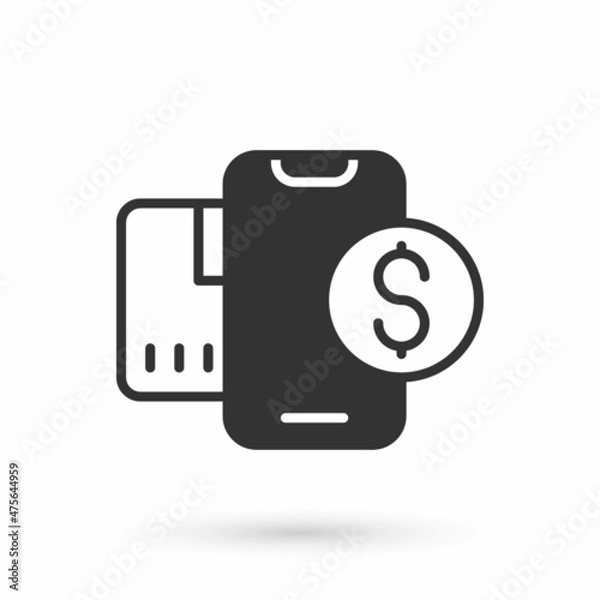 Fototapeta Grey Smartphone with dollar symbol icon isolated on white background. Online shopping concept. Financial mobile phone icon. Online payment. Vector