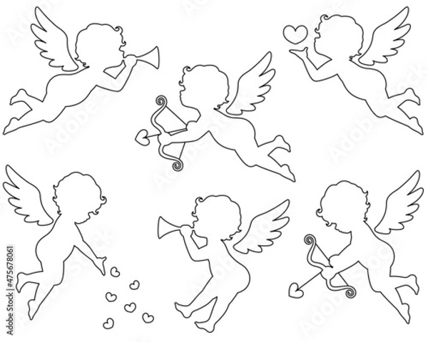 Obraz キューピットのシルエットイラストセット2