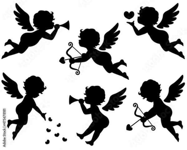 Obraz キューピットのシルエットイラストセット