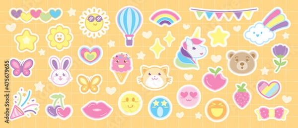Obraz cute pastel elements graphic vector sticker collection in kawaii style