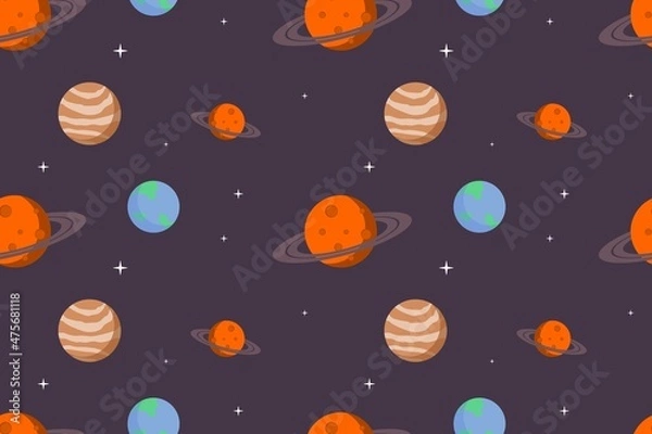 Obraz Kawaii Space Planet Seamless Pattern Purple Design