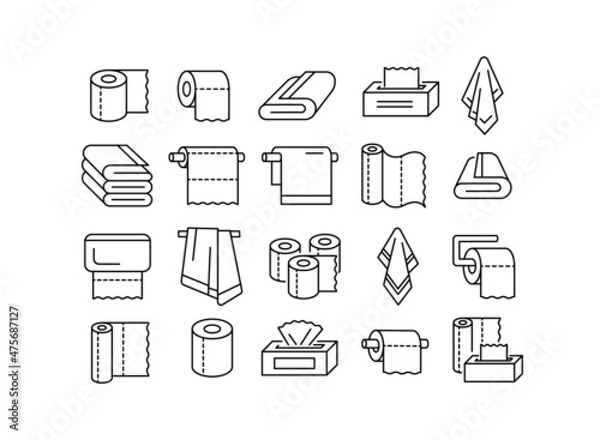 Fototapeta Paper towels flat icon set. Pictogram for web. Line stroke. Isolated on white background. Vector eps10