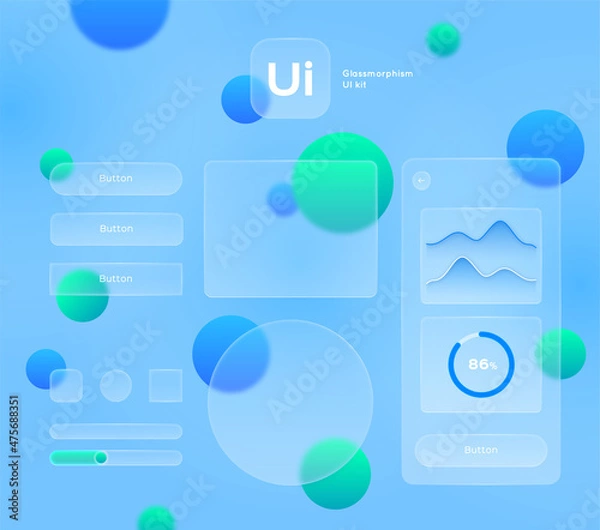 Obraz Glassmorphic ui kit. Glassmorphism style.