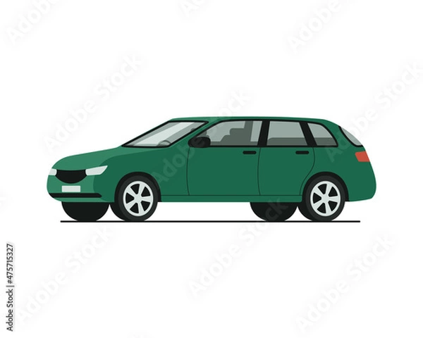 Fototapeta A green car of the station wagon type. Color vector illustration flat style.