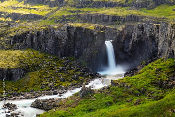 Fototapeta Aerial view of the Folaldafoss waterfall in the east of Iceland