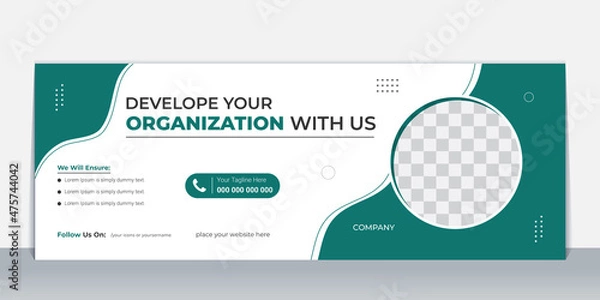 Fototapeta Corporate Facebook cover page design template, Creative Business social media cover, post, web banner design layout, Green color clean design with unique shapes