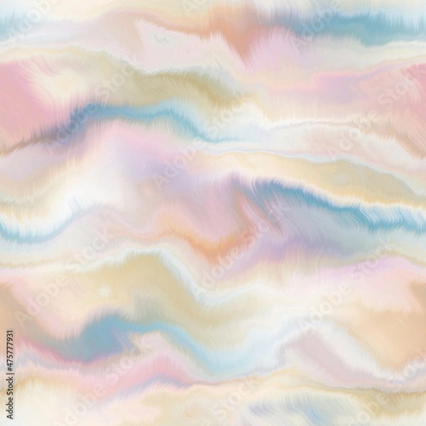 Obraz Wavy summer dip dye boho background. Wet ombre color blend for beach swimwear, trendy fashion print. Dripping paint digital fluid watercolor swirl effect. High resolution seamless pattern material.