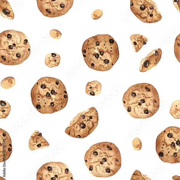 Fototapeta Seamless pattern with watercolor biscuits with chocolate
