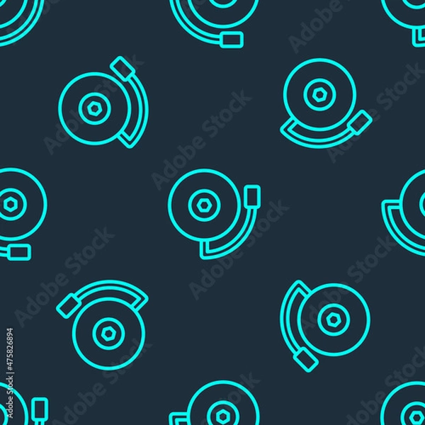 Fototapeta Green line Ringing alarm bell icon isolated seamless pattern on blue background. Fire alarm system. Service bell, handbell sign, notification symbol. Vector