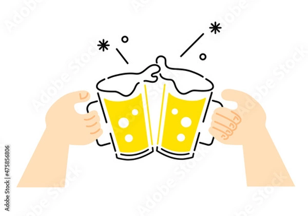 Obraz ビールジョッキで乾杯する手元のイラスト