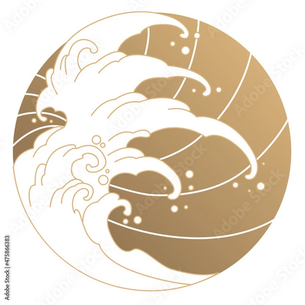 Obraz Vector illustration in the style of the great Japanese Oriental wave, isolated on a golden background