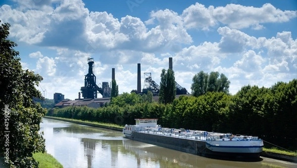 Obraz Barge on a belgian canal