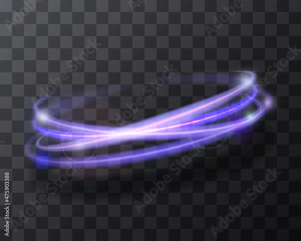Fototapeta Orbital magical purple light transparent lines over checkered background. Very Peri color abstract swoosh swirl.