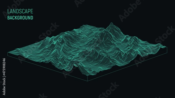 Fototapeta Abstract landscape background. Mesh structure. Polygonal wireframe background. 3d isometric vector illustration