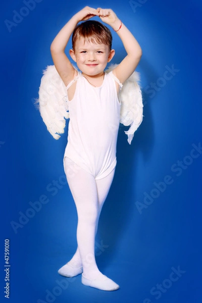 Obraz Boy angel on blue background
