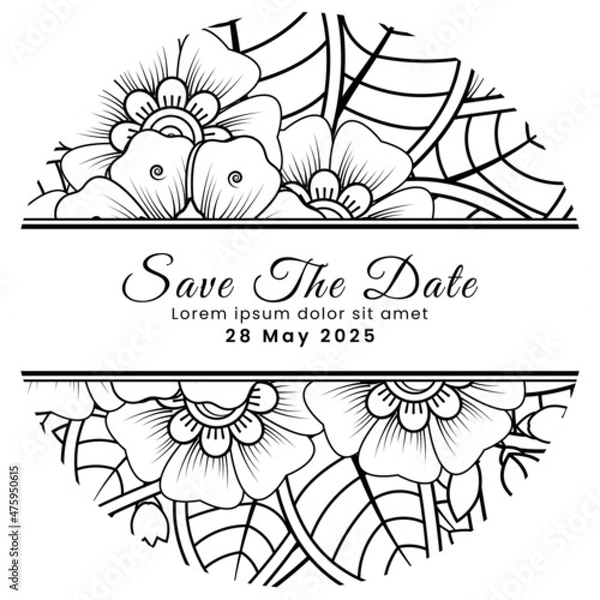 Fototapeta Save the date with mehndi flower. decoration in ethnic oriental, doodle ornament.