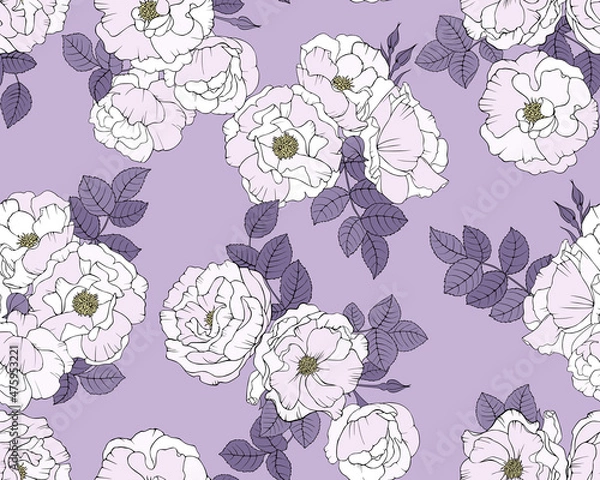 Fototapeta Lilac Roses Pattern Seamless Vector Pattern for Fabric and Decor
