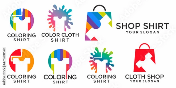 Fototapeta T-shirt printing icon set logo design vector template with combination paint and bag logo