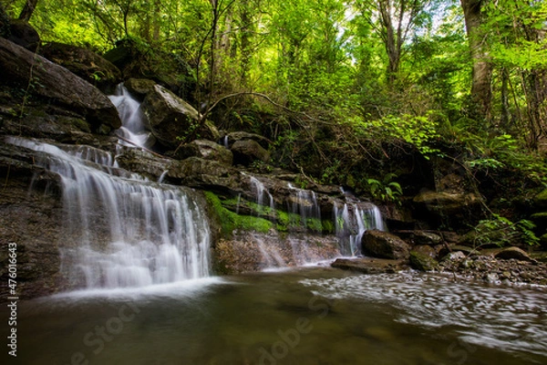 Fototapeta Spring waterfall in La Garrotxa, Girona, Spain