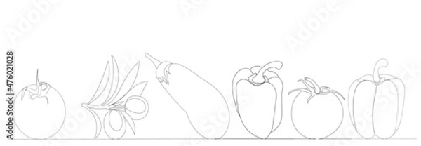 Fototapeta one continuous line drawing vegetables, vector