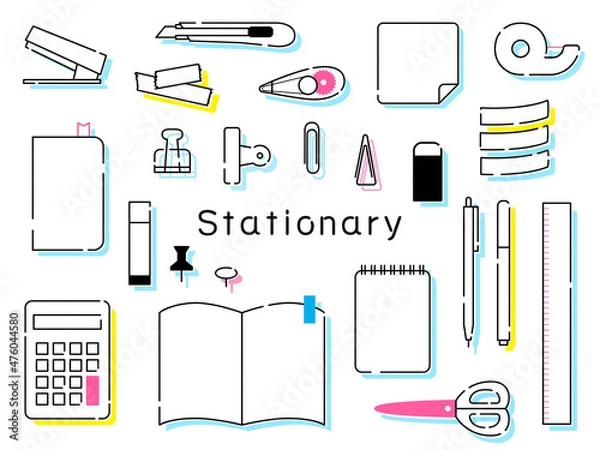 Obraz 文房具セット　線画　イラスト