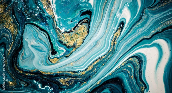 Fototapeta Ocean of passions. Treasury of art. Swirls of marble. Abstract fantasia with golden powder. Extra special and luxurious- ORIENTAL ART. Ripples of agate. Natural luxury.