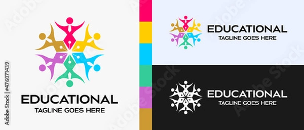 Fototapeta logo symbol for education. icon of six people or students in a tie twisting in a circle. education vector logo template.