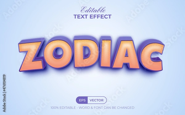 Fototapeta 3d cartoon text effect zodiac style theme. Editable text effect.