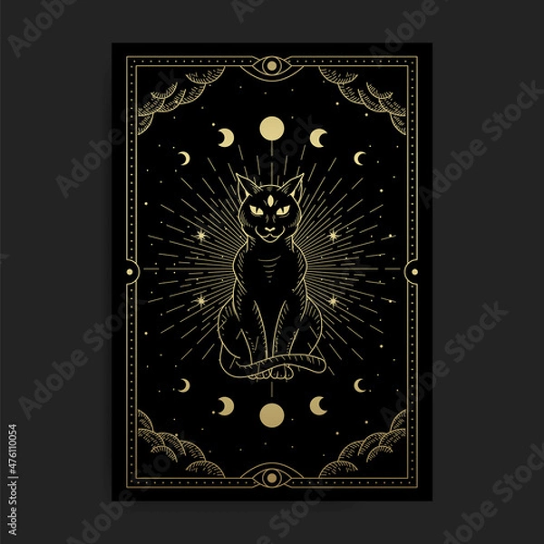 Obraz Mystical black cat. Familiar spirit or pagan witchcraft