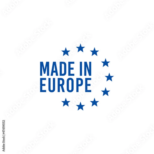 Fototapeta Made in EU icon label in blue color. quality sign. Stock vector illustration isolated on white background