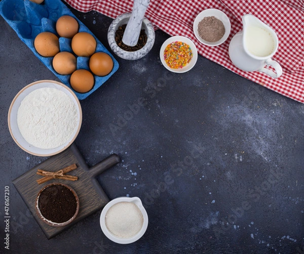 Fototapeta baking ingredients and utensils for baking cookies
