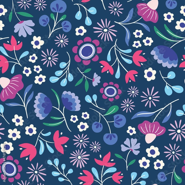 Obraz Flower pattern background. Folk floral vector seamless repeat design.