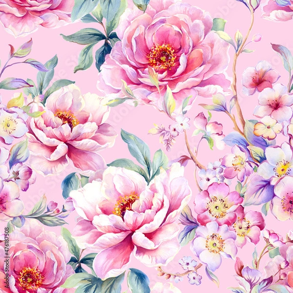 Obraz Flowers watercolor illustration.Manual composition.Seamless pattern.Design for cover, fabric, textile, wrapping paper .