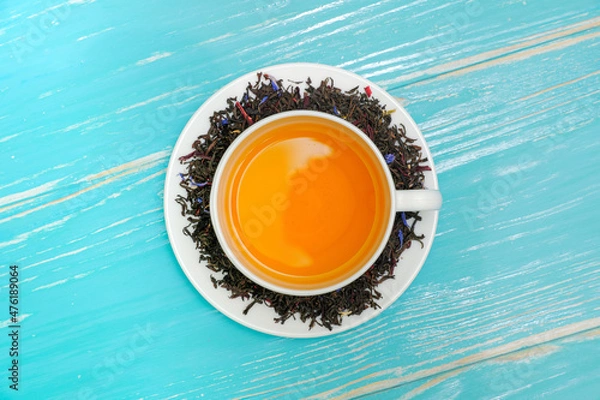 Fototapeta High resolution photo: Cup with tea , around brew