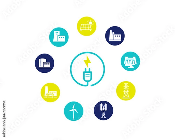Obraz 環境アイコン　発電所セット　電気　エネルギー　SDGs
