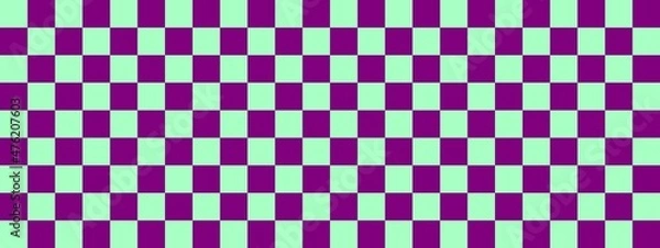 Fototapeta Checkerboard banner. Purple and Mint colors of checkerboard. Small squares, small cells. Chessboard, checkerboard texture. Squares pattern. Background.