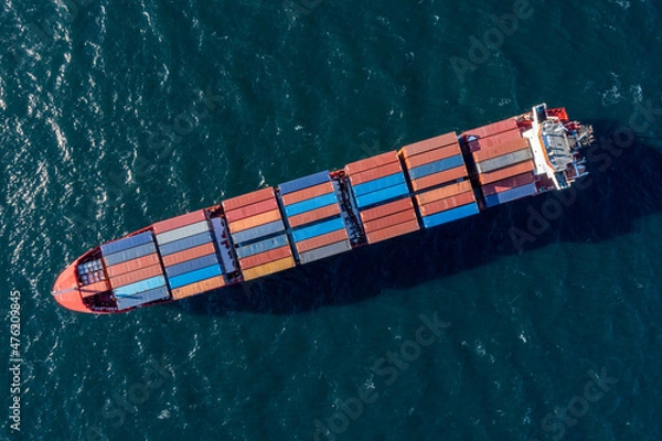 Fototapeta Top view of a container ship.