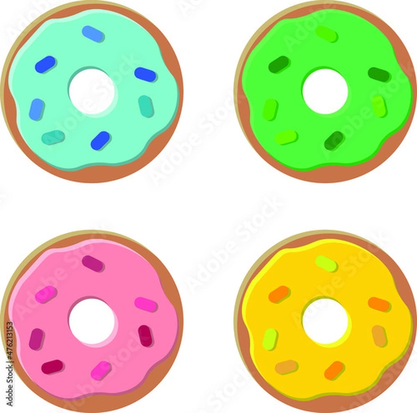 Fototapeta Set of isolated donuts covered with glaze and topping
