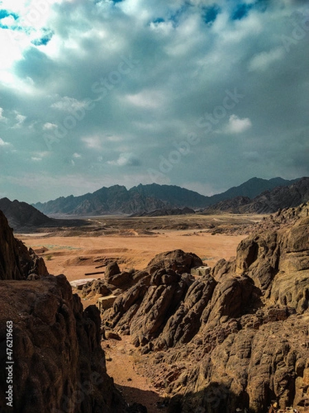 Obraz Mountains and deserts in Egypt, ancient buildings and monuments. Sharm el Sheikh. Sand, hills, sea.