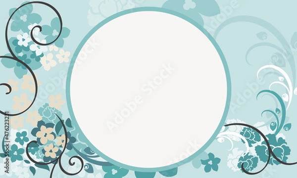 Fototapeta floral blue background with white circle in the middle