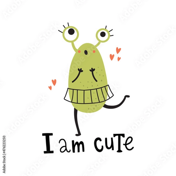 Fototapeta vector image of cute monster and lettering text