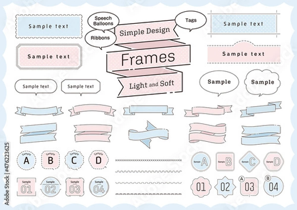 Fototapeta シンプルなデザインのフレーム・リボン・ふきだしのセット