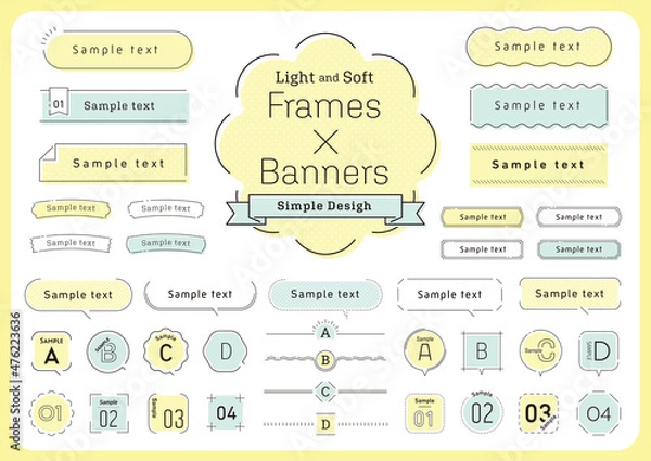 Obraz シンプルなデザインのフレーム・リボン・ふきだしのセット