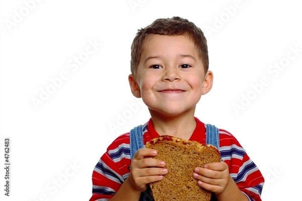 Obraz Boy with Peanut Butter Sandwich on Whole Wheat Bread