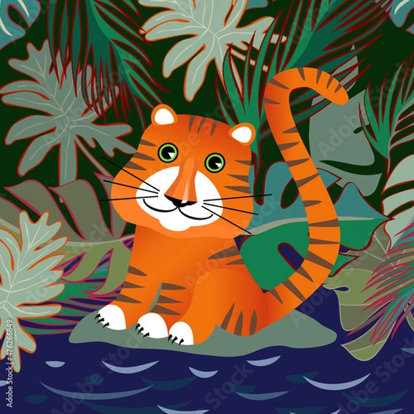 Fototapeta Illustration of the Tiger in Jungle