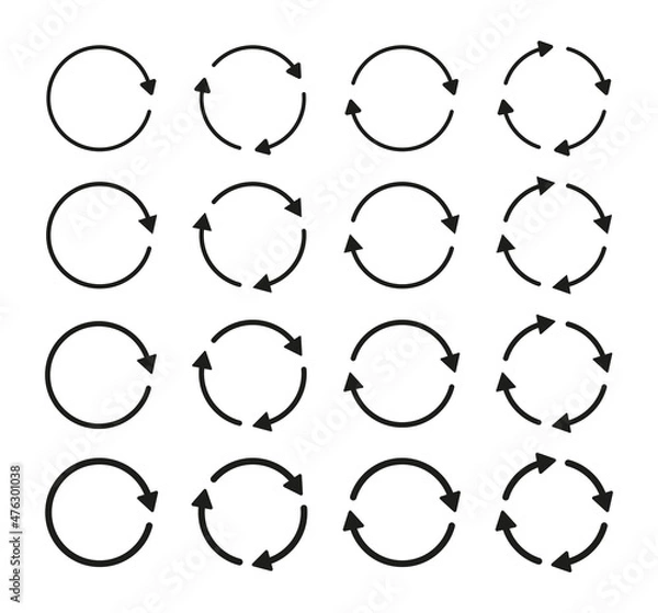 Fototapeta Set of circle arrow vector icons. Recycling icon. Circular vector arrows. Refresh and reload arrow icon. Arrows flat sign. Repeat cycle symbol. Infographic isolated on white background