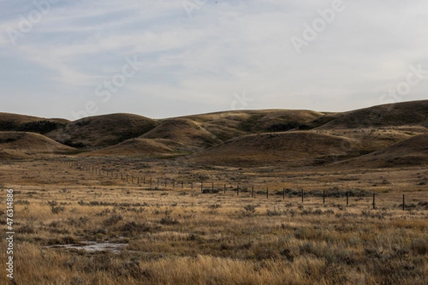 Obraz Rolling hills at sun set before a storm at Grasslands National Park, Canada